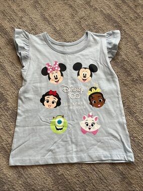 Disney 100 Light Blue Girls Tee with Character Faces